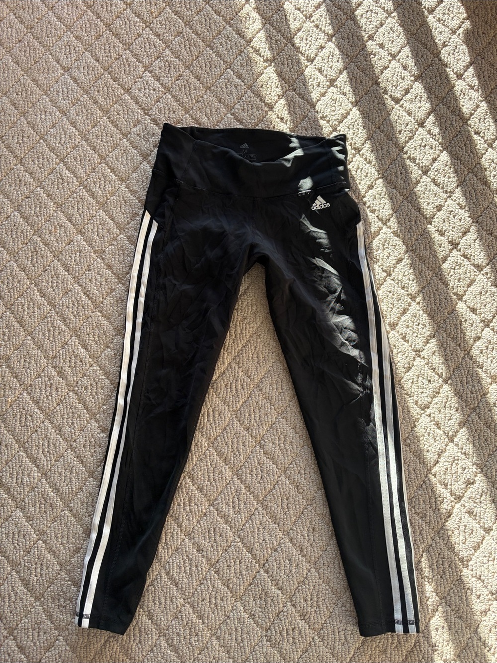 adidas Black Leggings with White Side Stripes